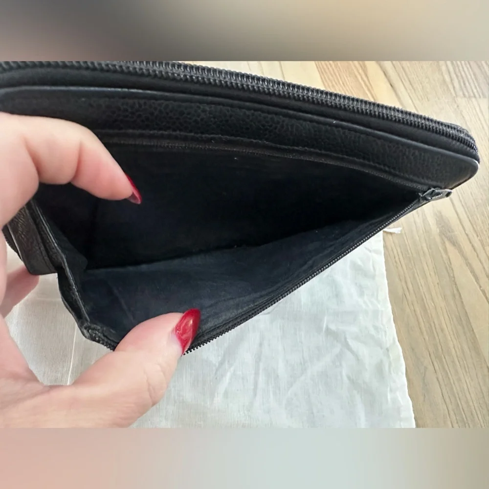 CHANEL Black Caviar Leather Zip Long Wallet